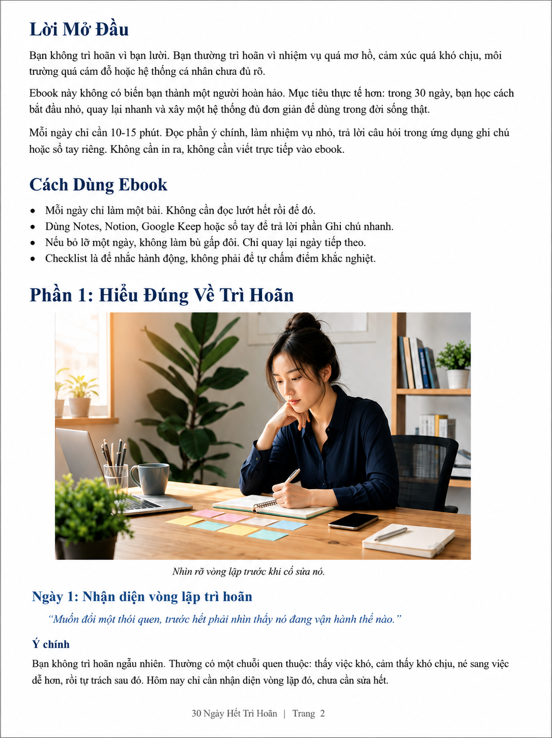 Trang mẫu ebook 30 Ngày Hết Trì Hoãn - Ngày 1